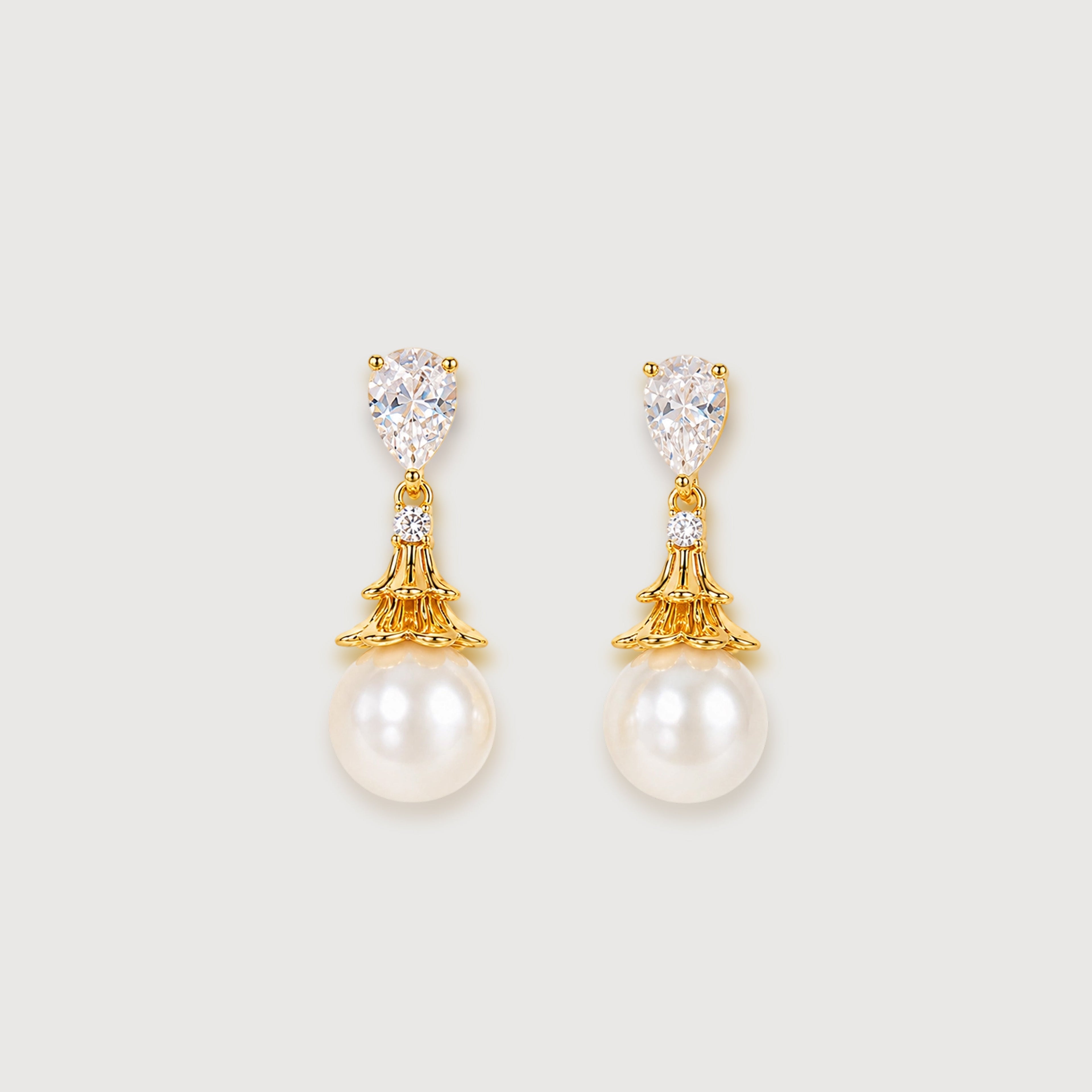 Pear-Cut Zircon & Faux Pearl Drop Earrings