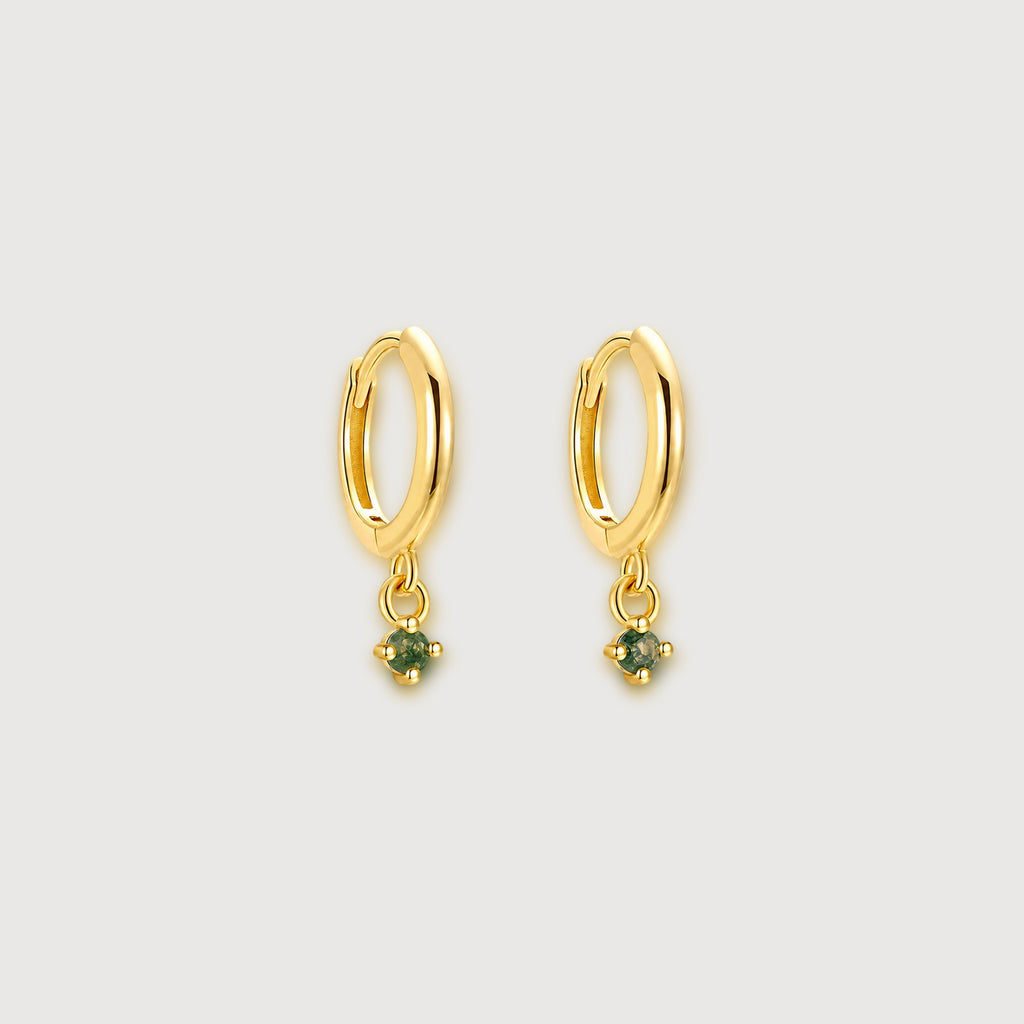 S925 Silver Moss Agate Drop Huggie Earrings