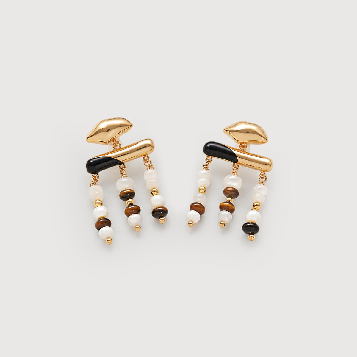 Beaded Fringe Drop Earrings - Gold & Blue