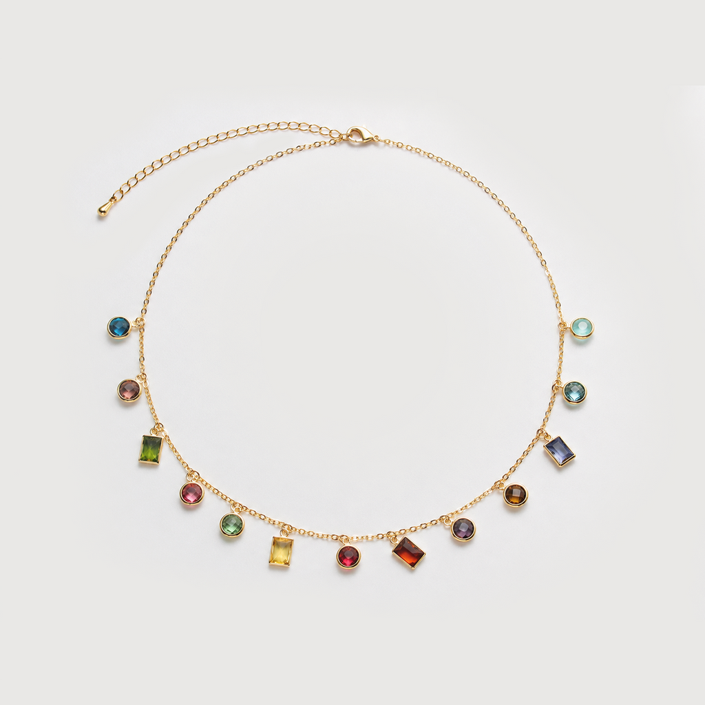 Multicolor Glass Crystal Charm Necklace