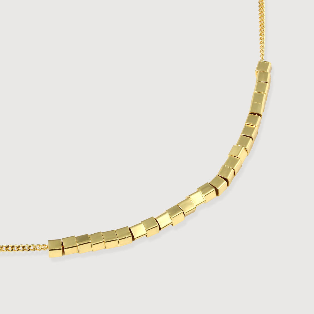 Gold Cube Bar S999 Silver Necklace