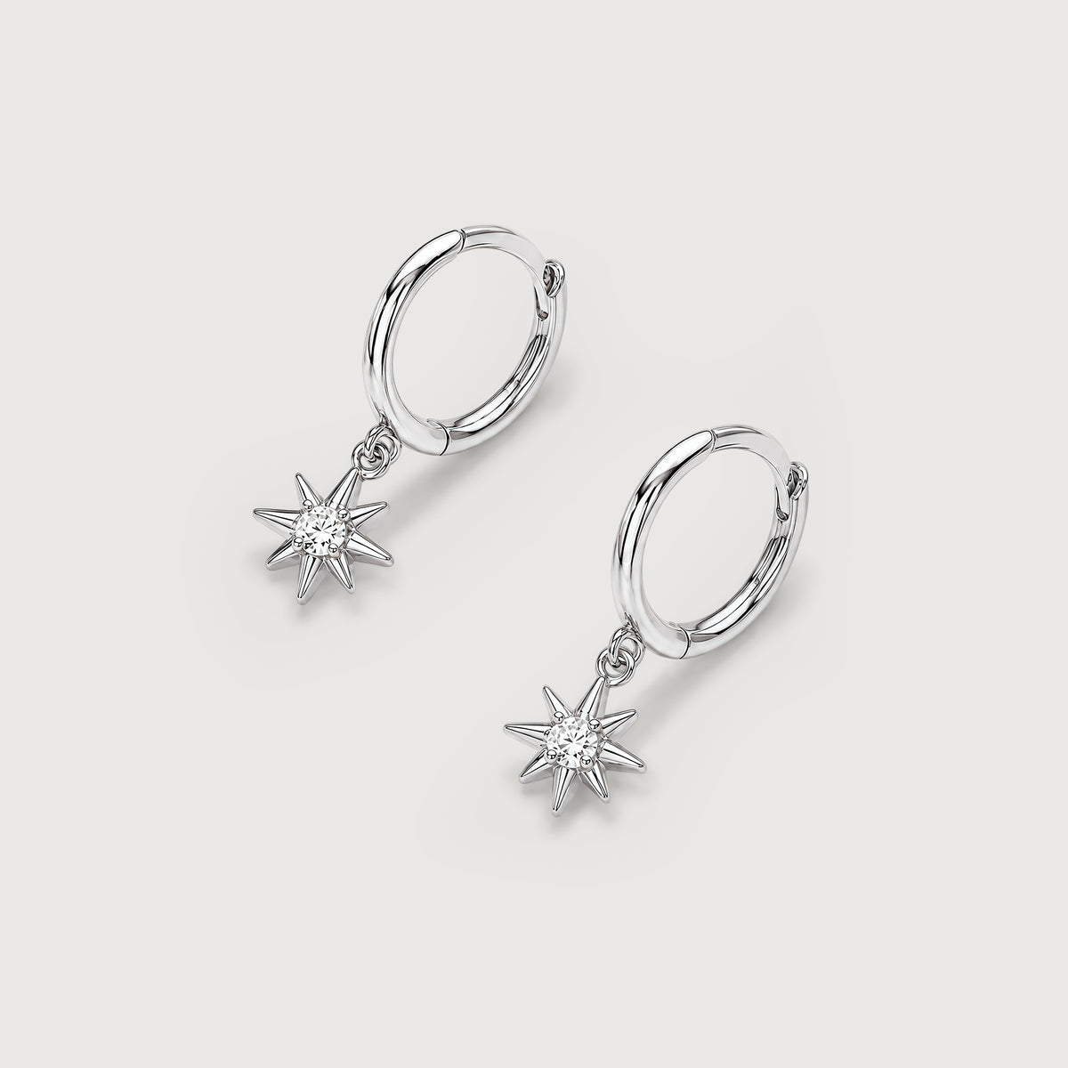 CZ Starburst Drop Huggie Hoop Earrings