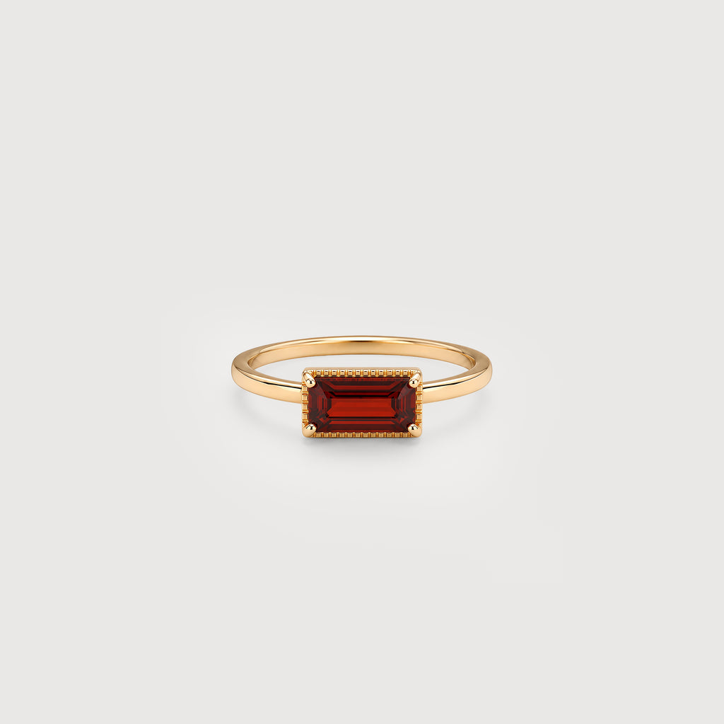 Gold-Plated S925 Rectangular Garnet Ring