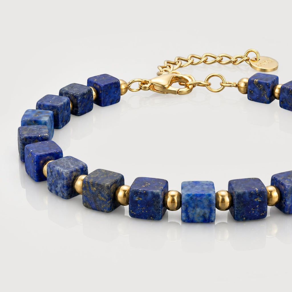 Blue Cube Bead Brass Chain Bracelet