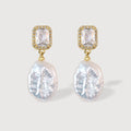 Rectangular Halo Pearl Drop Earrings