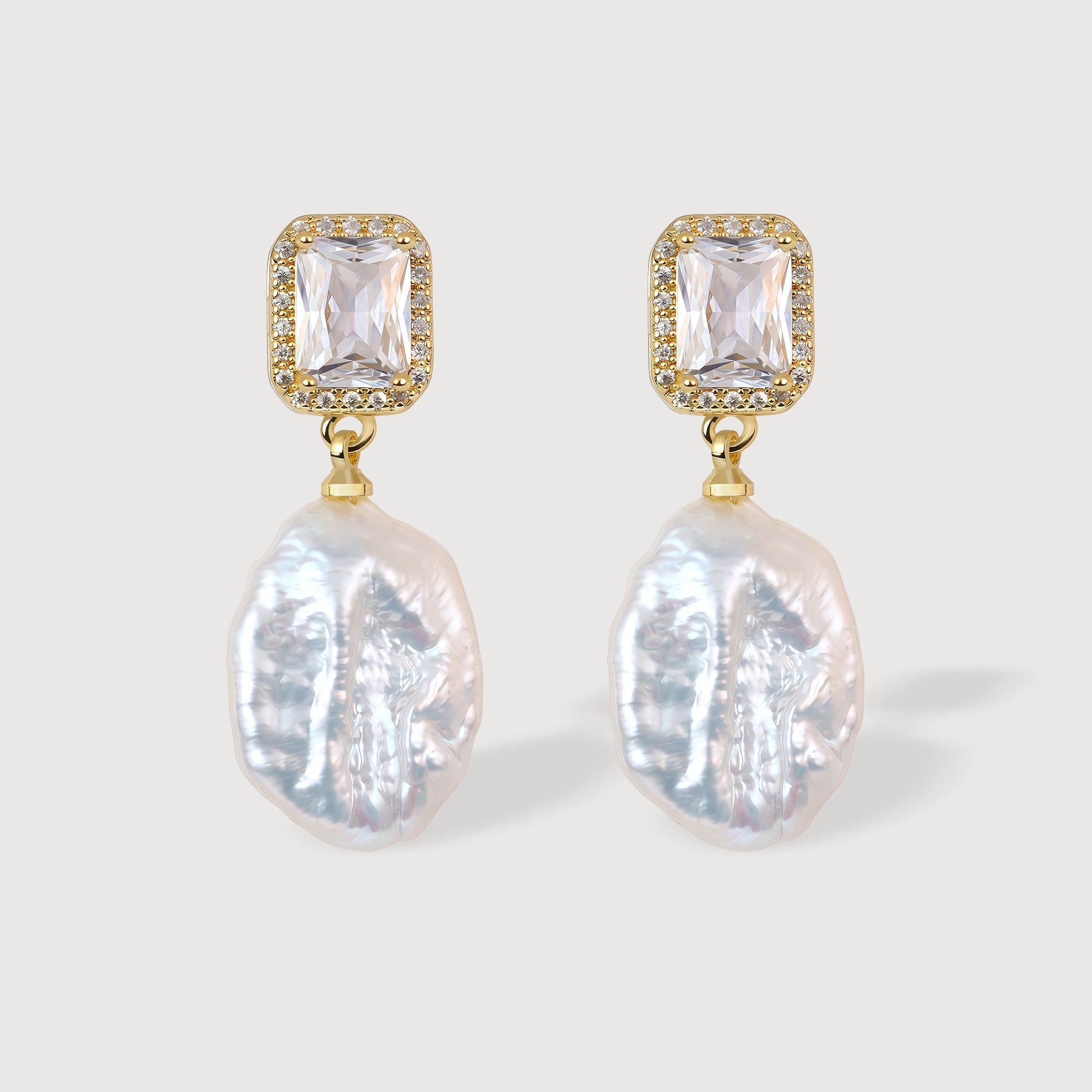 Rectangular Halo Pearl Drop Earrings