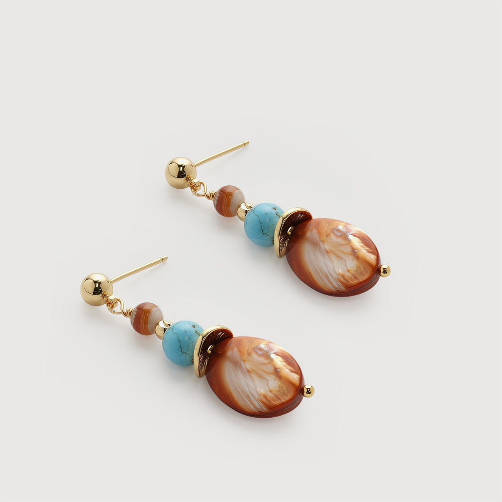 S925 Shell and Turquoise Bead Drop Earrings