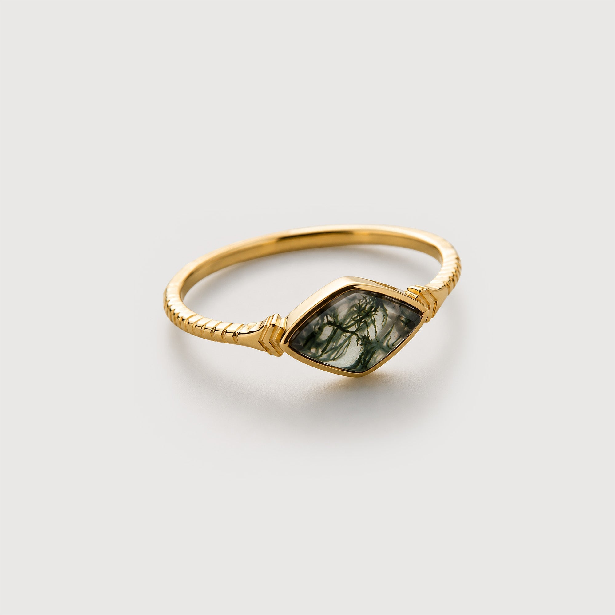 Geometric Moss Agate S925 Silver Ring