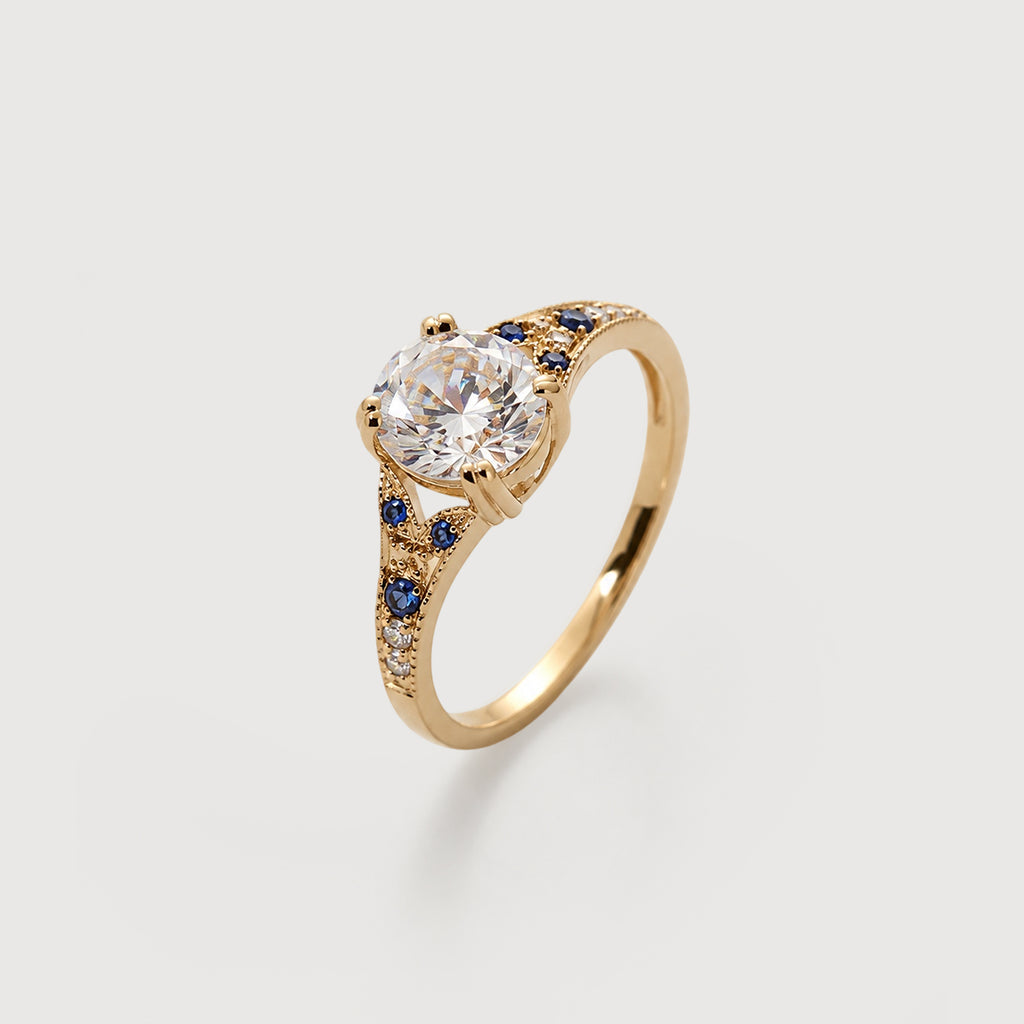 Gold-Plated S925 Round-Cut Zircon Ring