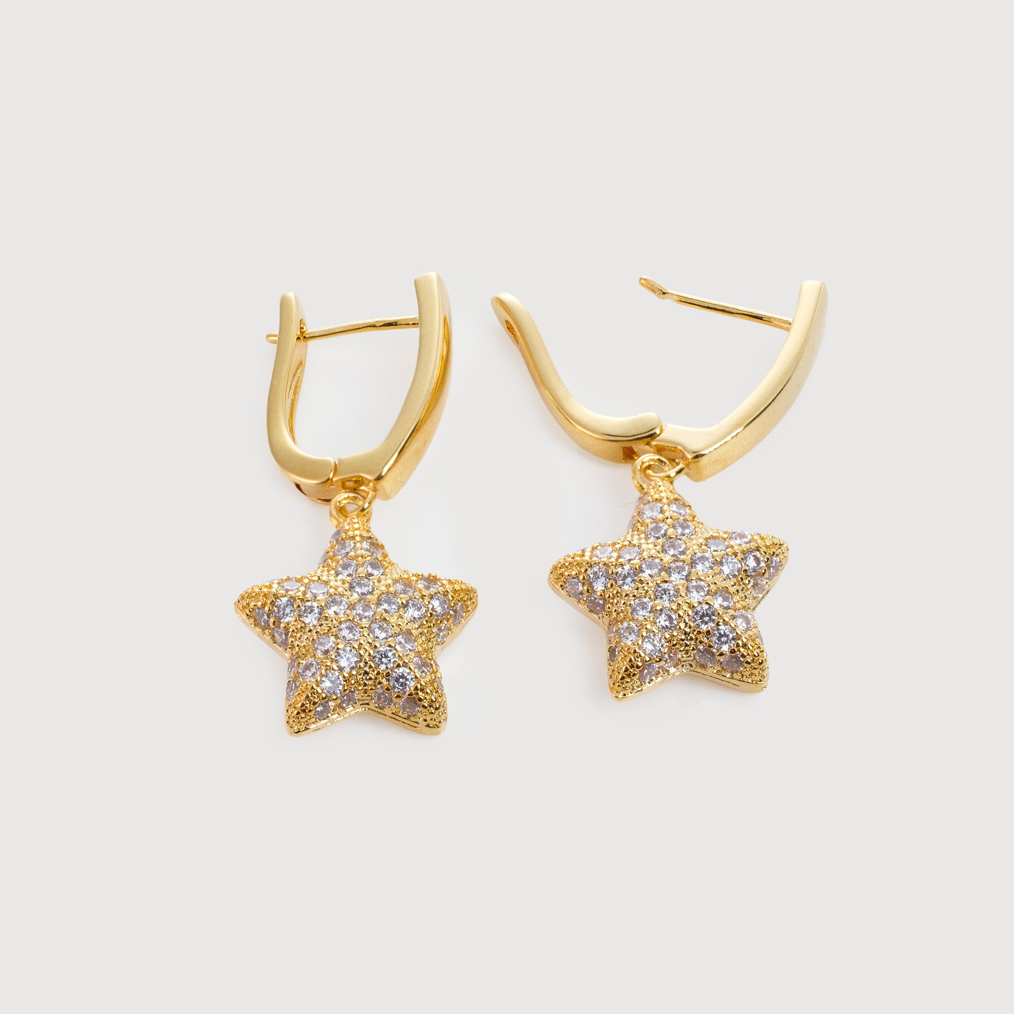 Pavé Zircon Star Huggie Drop Earrings
