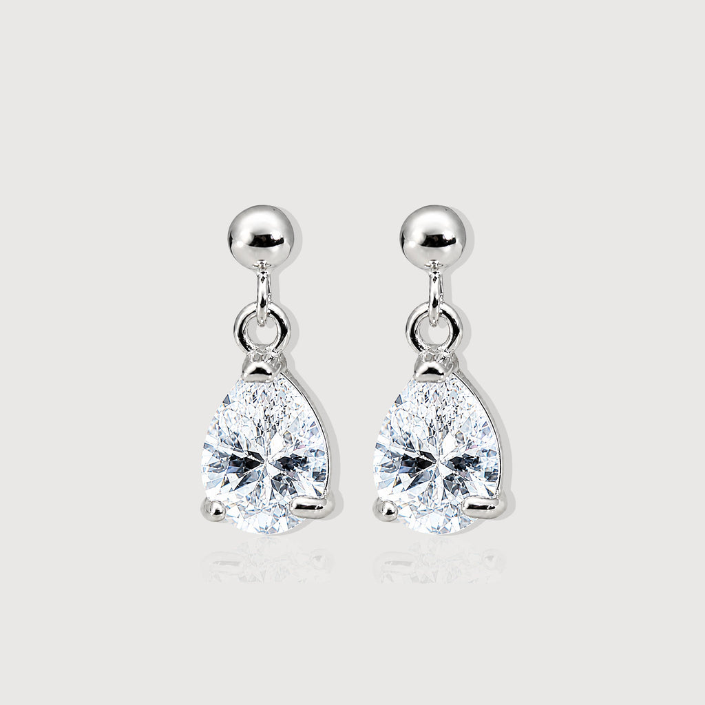 Pear-Cut Zirconia Silver Drop Earrings