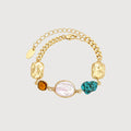 18K Gold-Plated Pearl and Turquoise Bracelet
