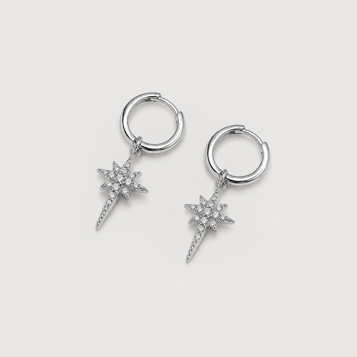 5A CZ North Star Drop Huggie Hoop Earrings