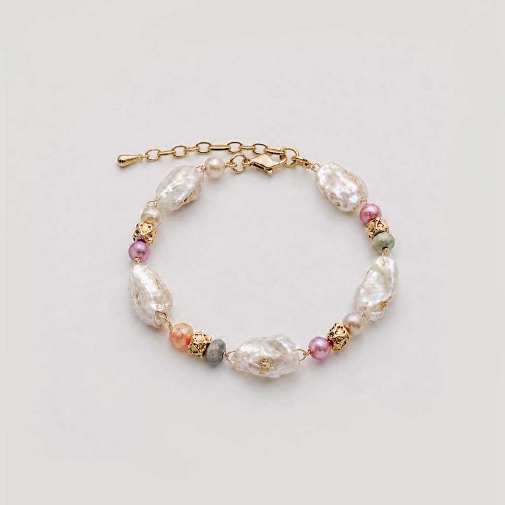 18K Gold-Plated Multicolor Baroque Pearl Bracelet