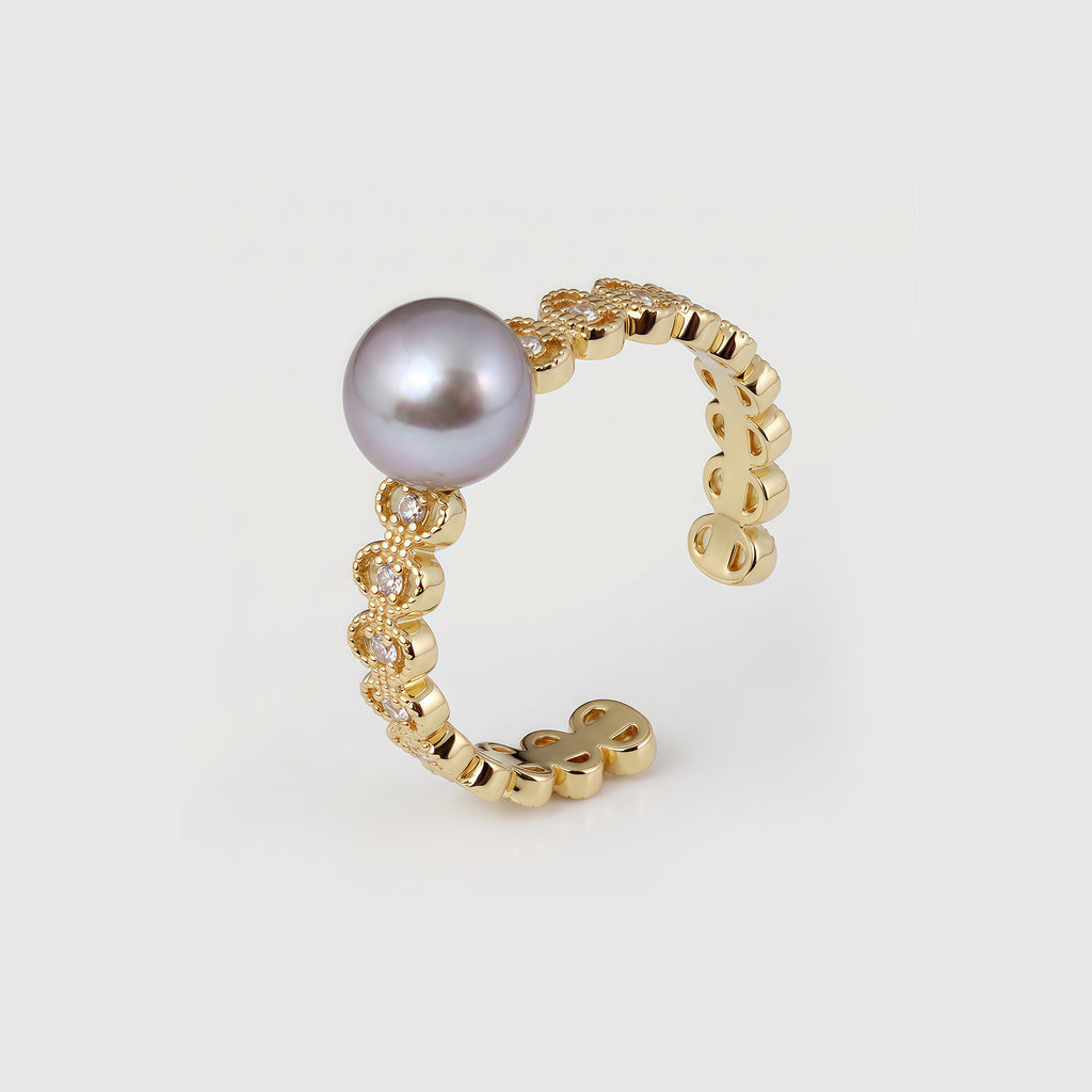 Pearl Filigree 18K Gold-Plated Copper Ring