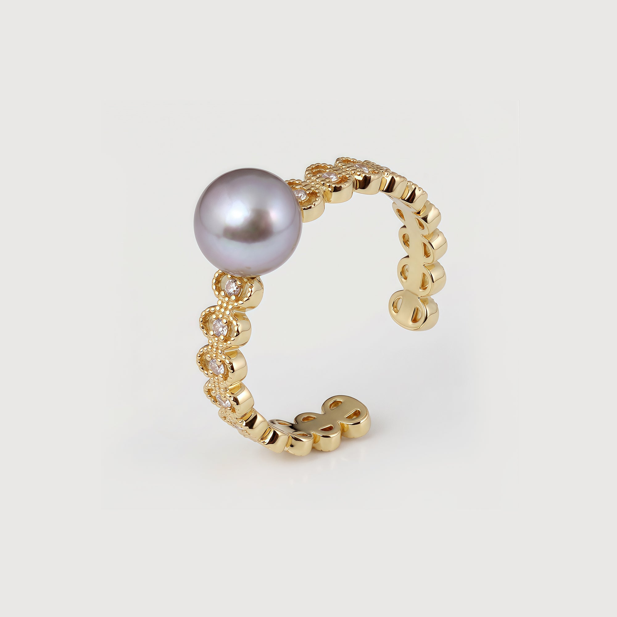 Pearl Filigree 18K Gold-Plated Copper Ring
