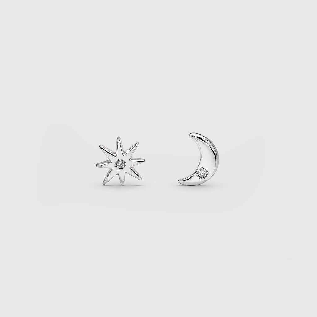 18K Gold-Plated S925 Moon & Star Stud Earrings