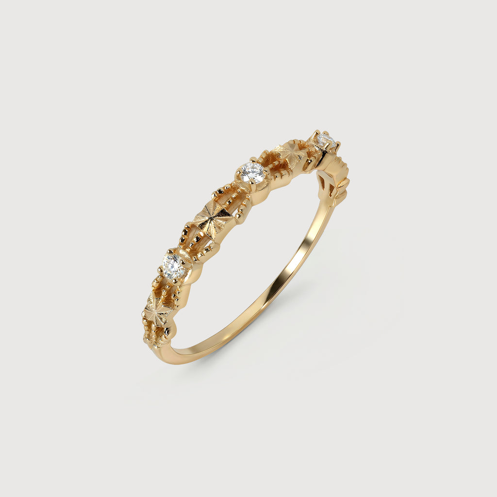 Gold-Plated S925 Patterned Stone Band Ring