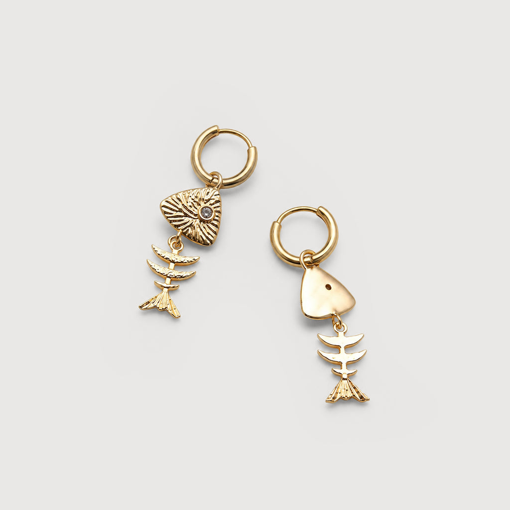 Textured Fishbone Charm Hoop Earrings