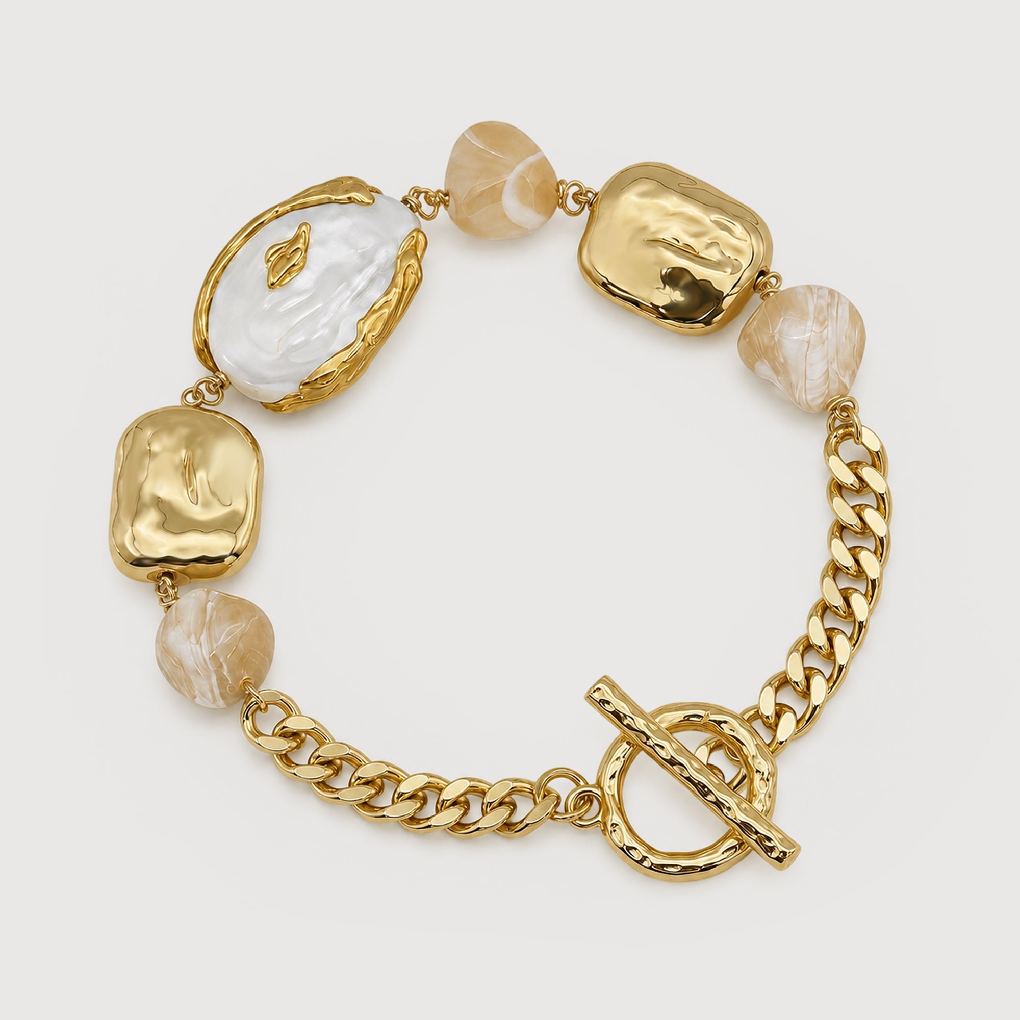 18K Gold-Plated Pearl and Mother-of-Pearl Bracelet