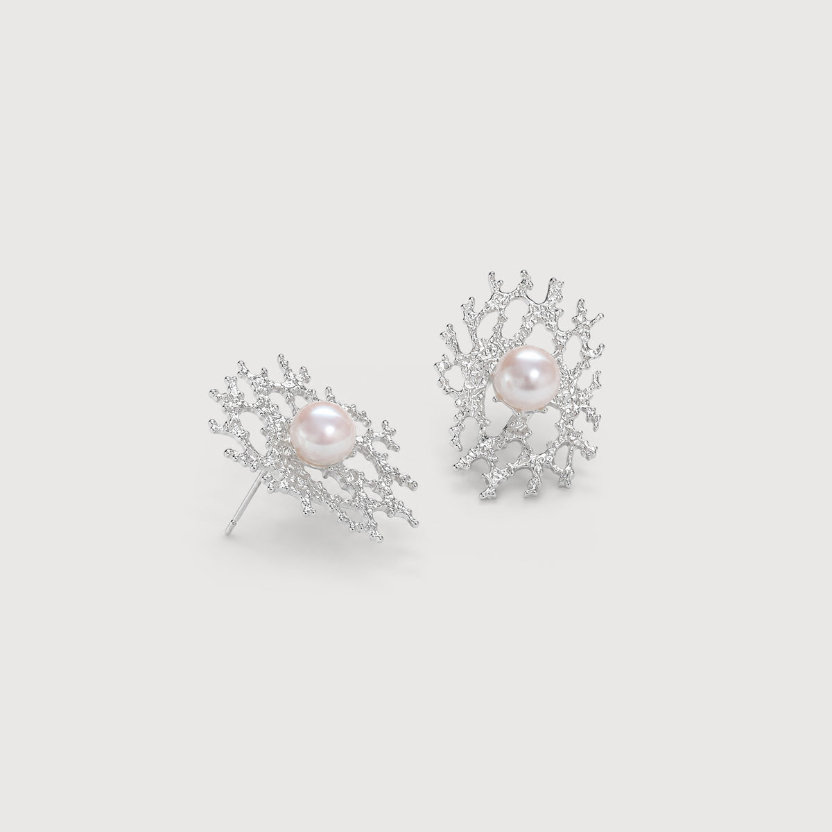 Coral Branch Pearl Statement Stud Earrings