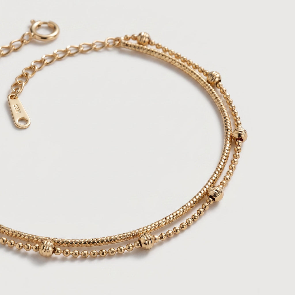18K Gold-Plated S925 Double-Chain Bead Bracelet