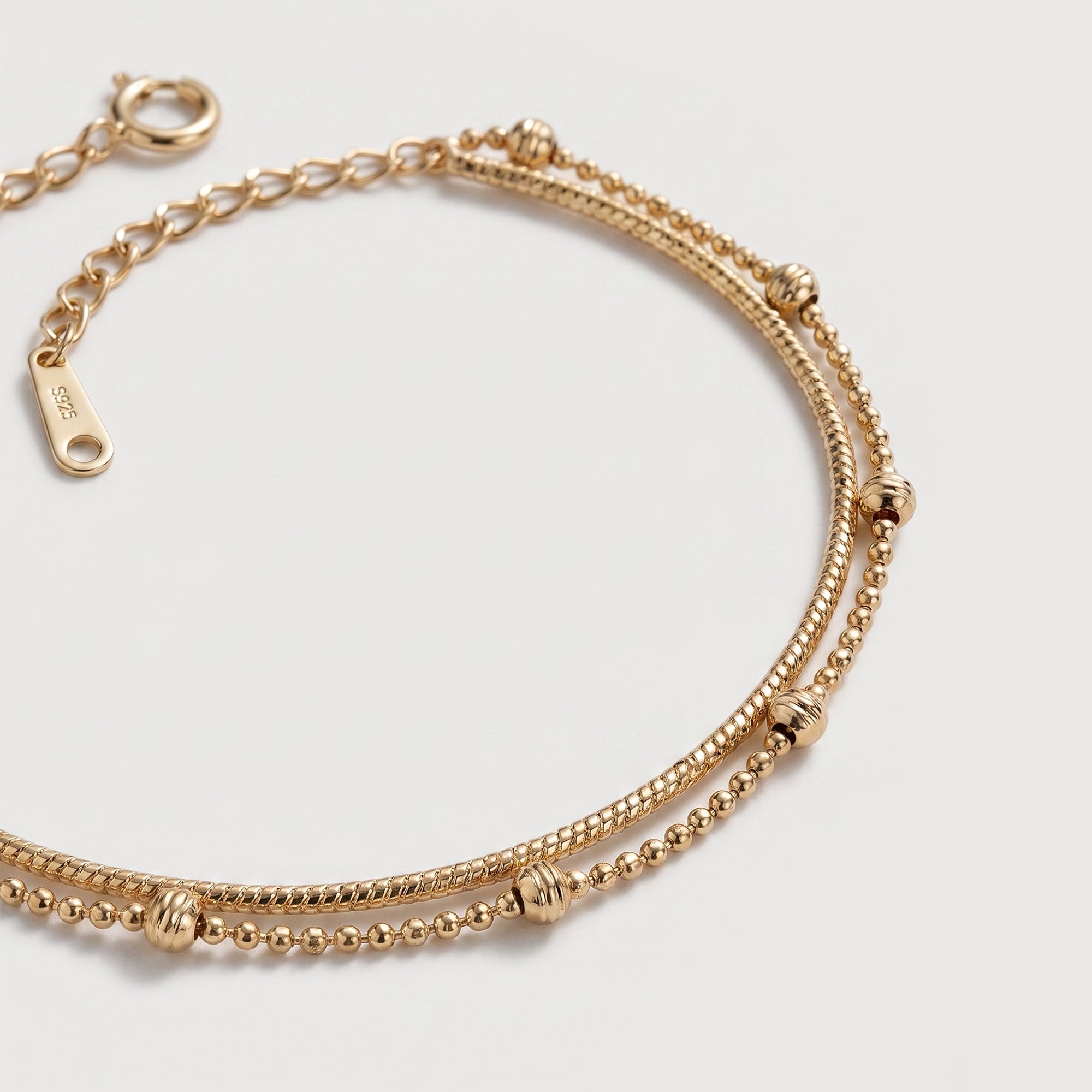 18K Gold-Plated S925 Double-Chain Bead Bracelet