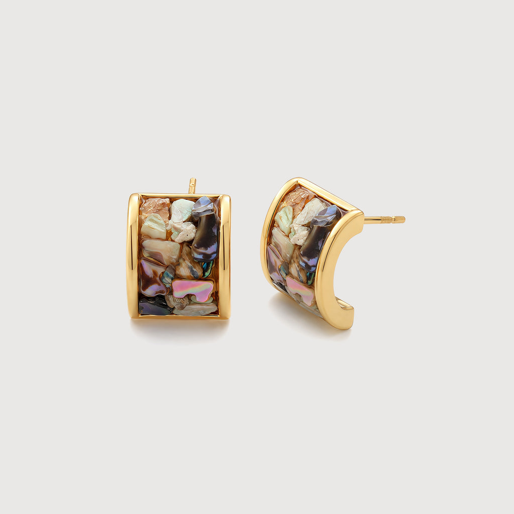 Gold-Plated Shell Mosaic Half-Hoop Earrings