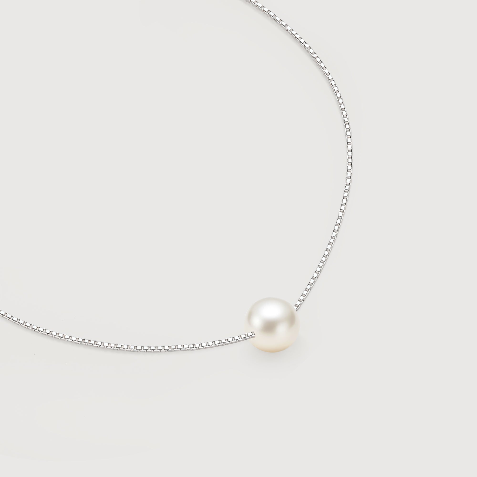 Sterling Silver Floating Pearl Box Chain Necklace