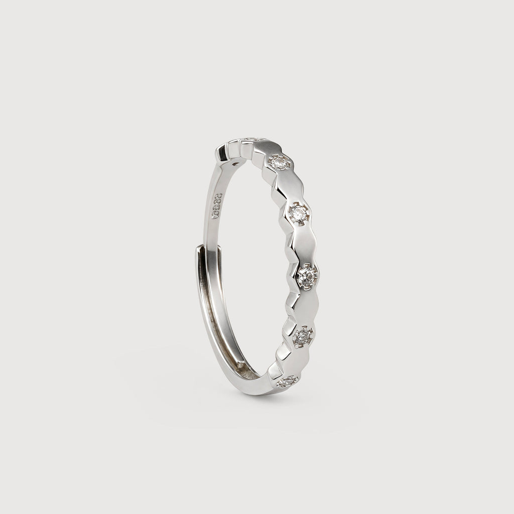 Scalloped Zircon S925 Silver Adjustable Ring
