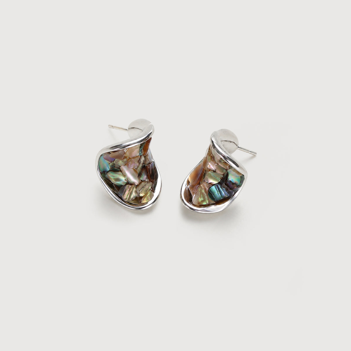Iridescent Shell Inlay Sculptural Stud Earrings