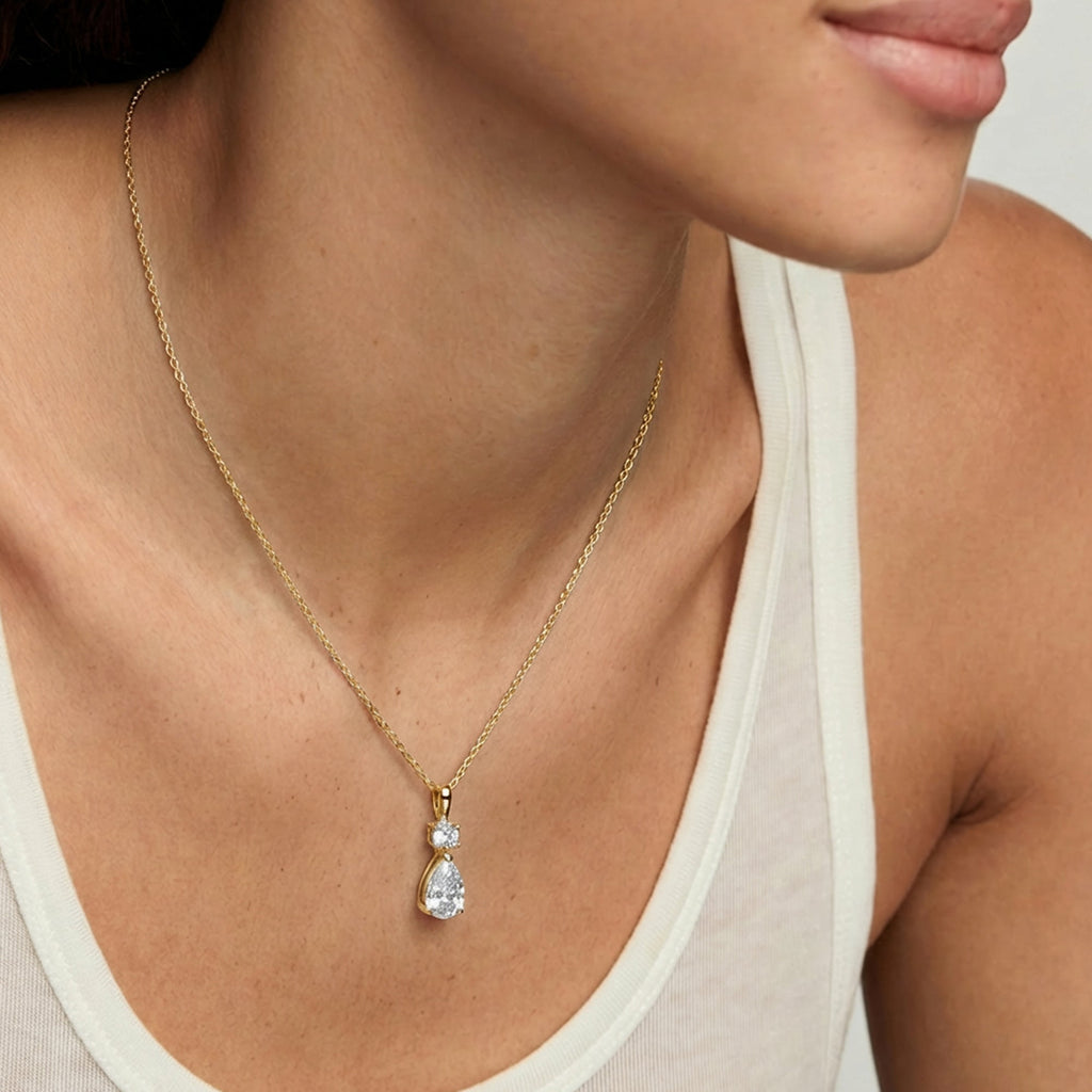 S925 Silver Round & Pear Necklace