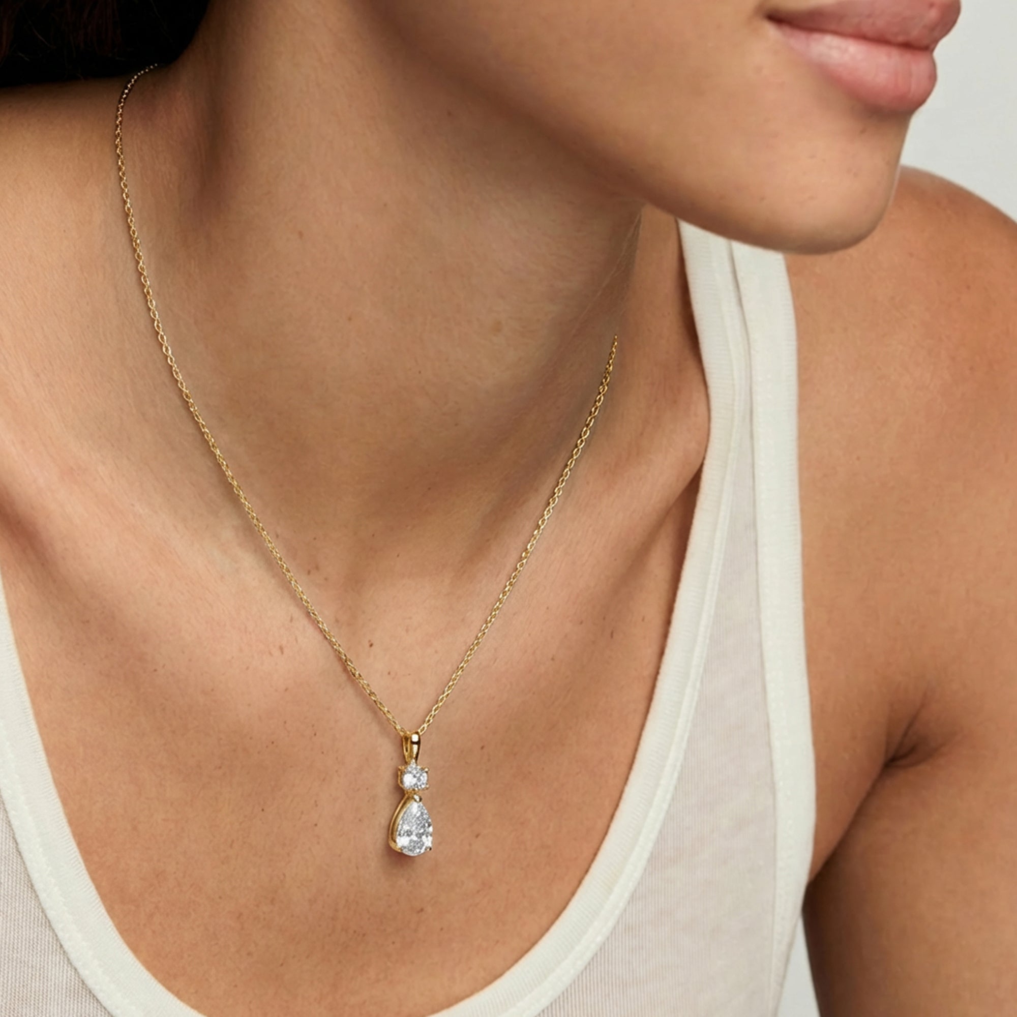 S925 Silver Round & Pear Necklace