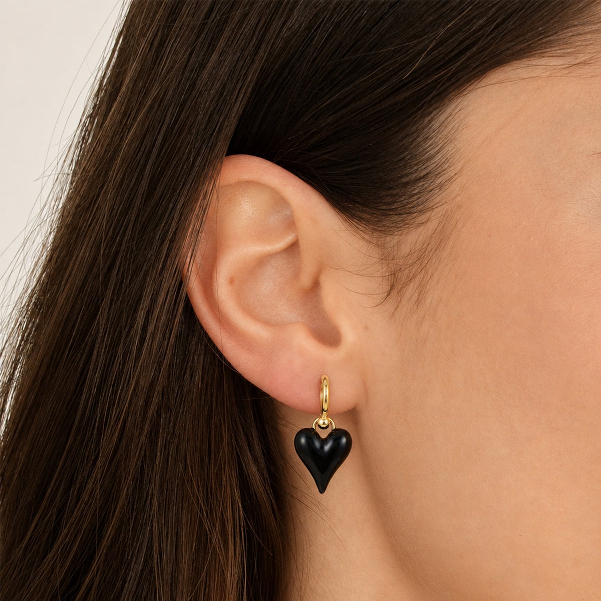 Gold-Tone Glossy Heart Drop Hoop Earrings