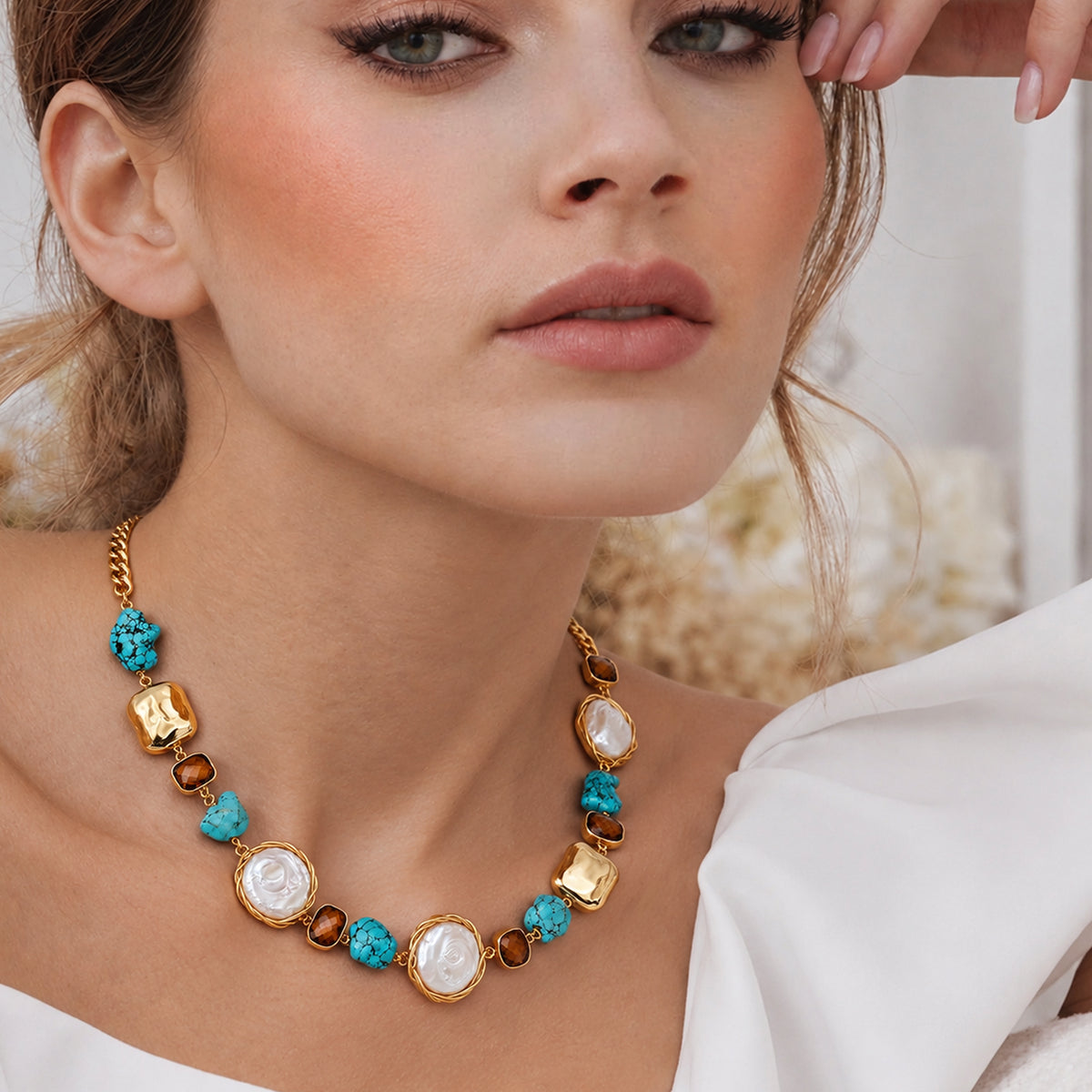 Baroque Pearl Turquoise Statement Necklace