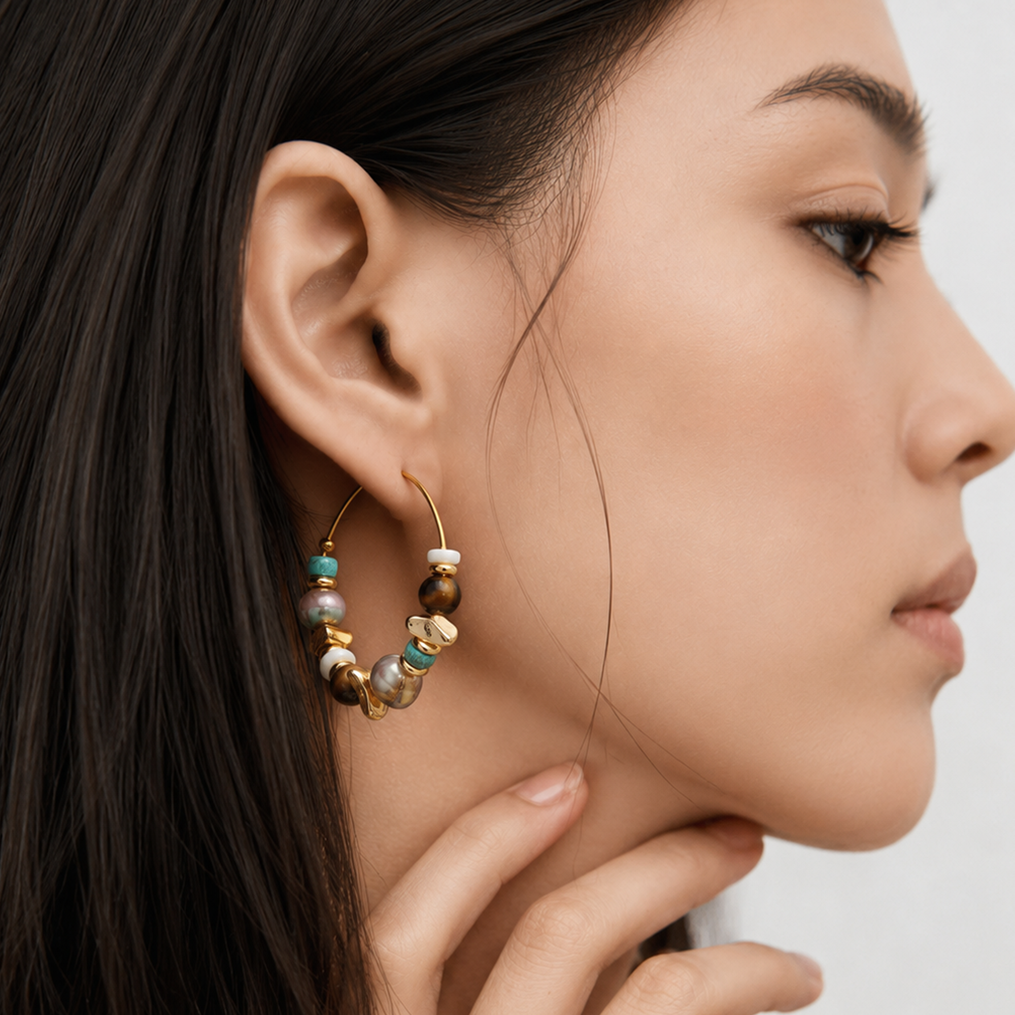 18K Gold-Plated Mixed Stone Hoop Earrings