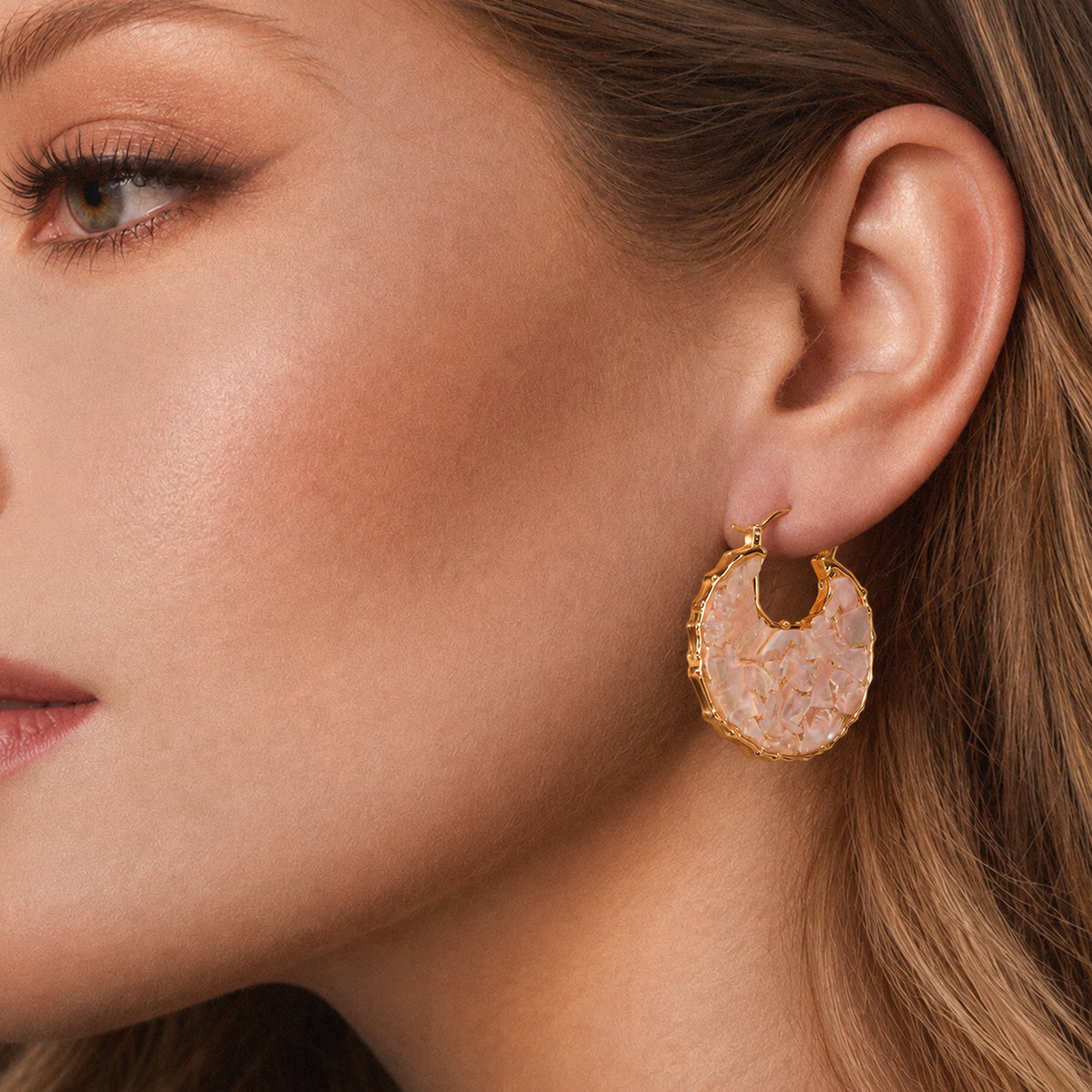 18K Gold-Plated Mother-of-Pearl Crescent Hoop Earrings
