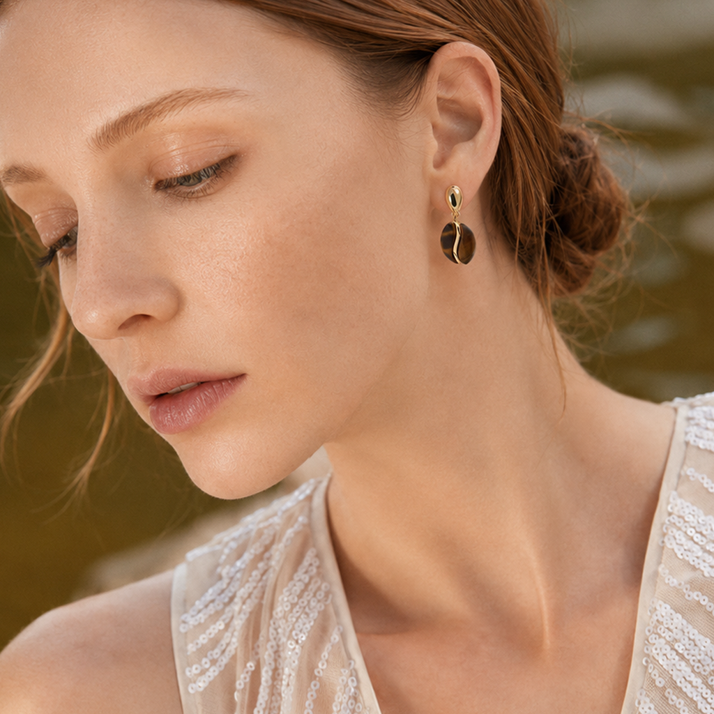 18K Gold-Plated Tiger's Eye Drop Earrings