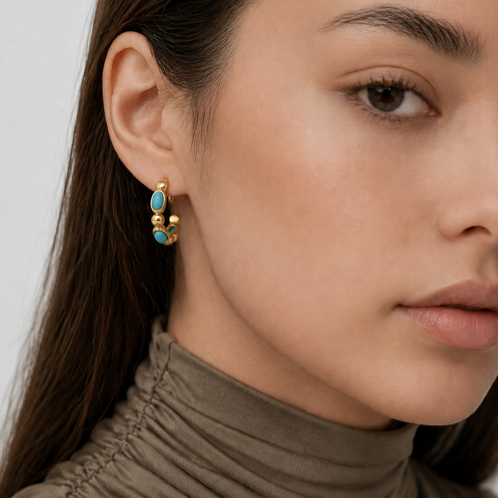 Turquoise-Set S925 Sterling Silver Hoop Earrings