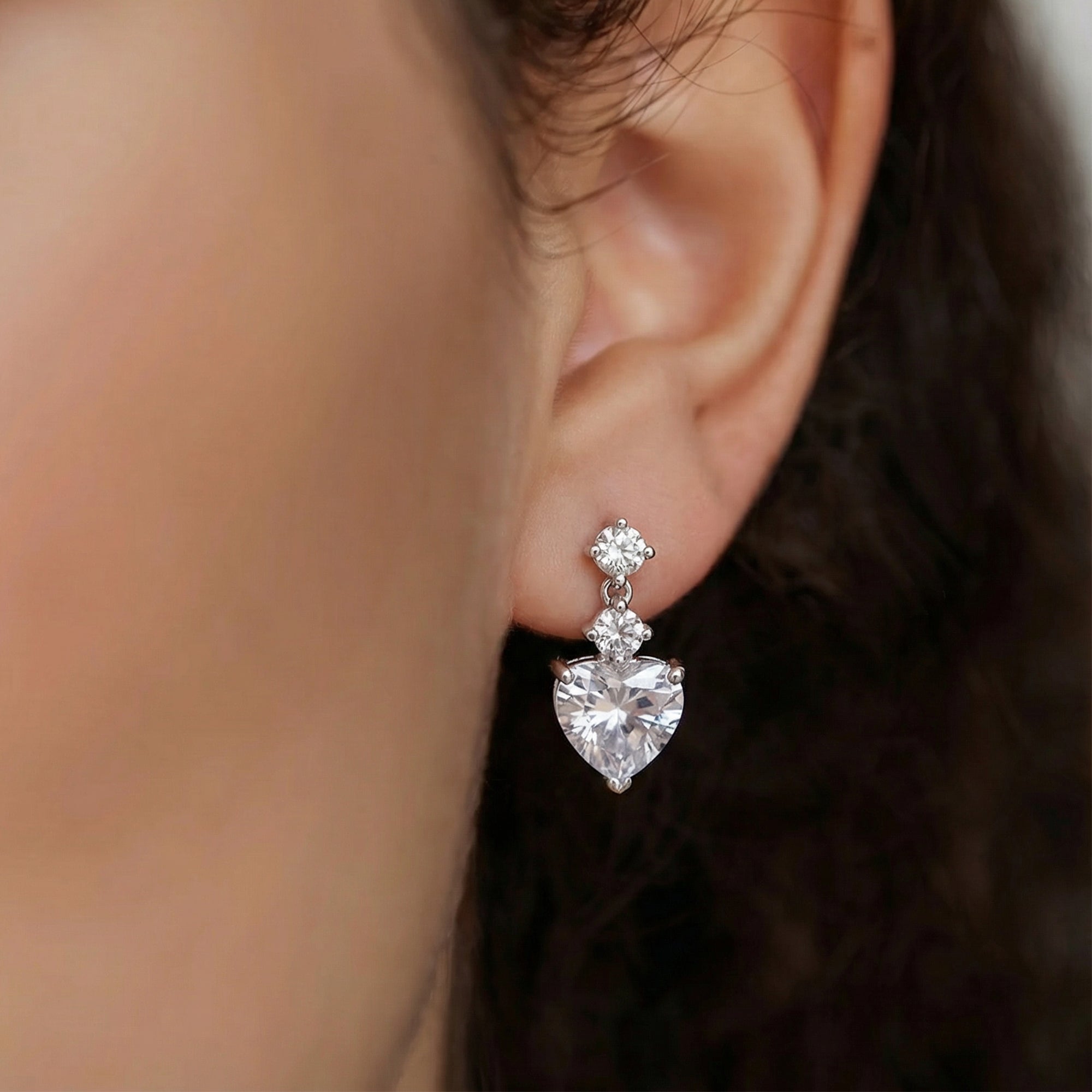 Heart-Cut Zircon Drop Stud Earrings