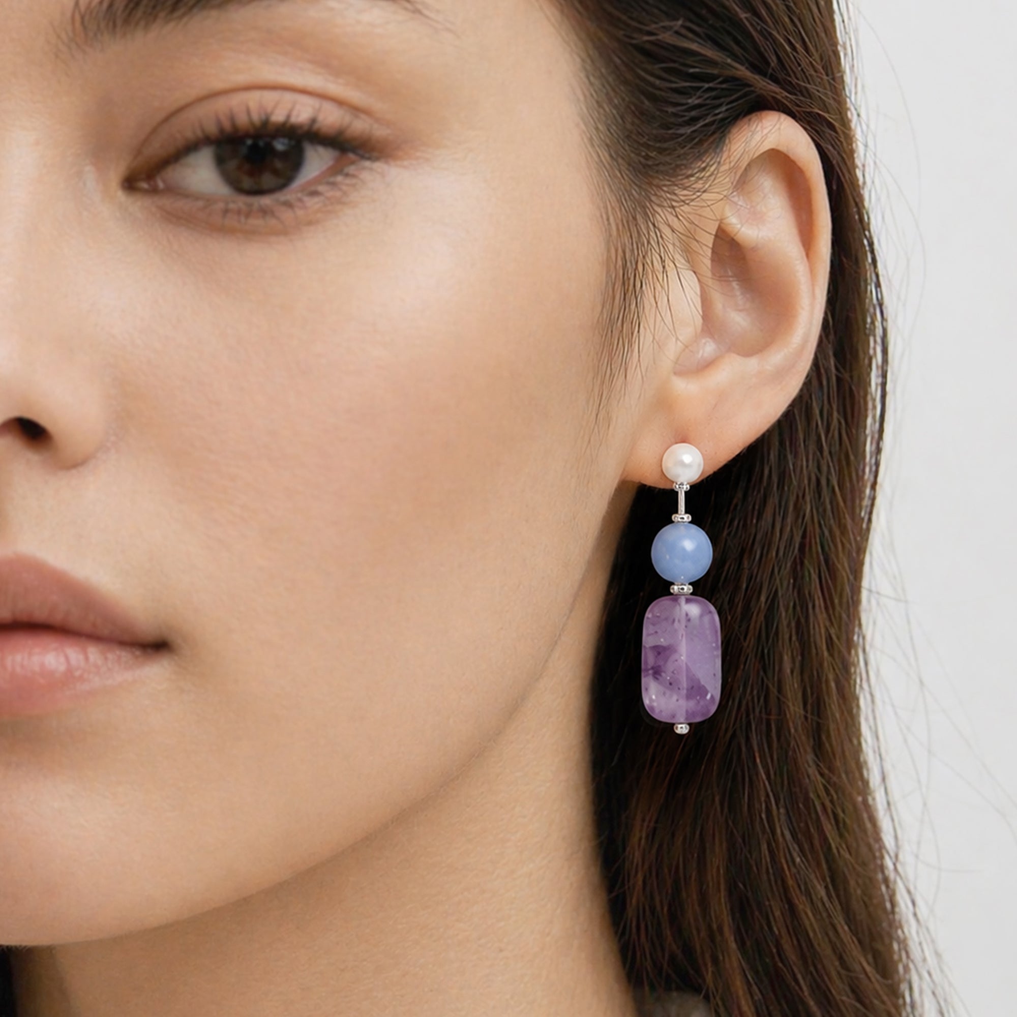 Pearl and Purple Zircon Drop Earrings