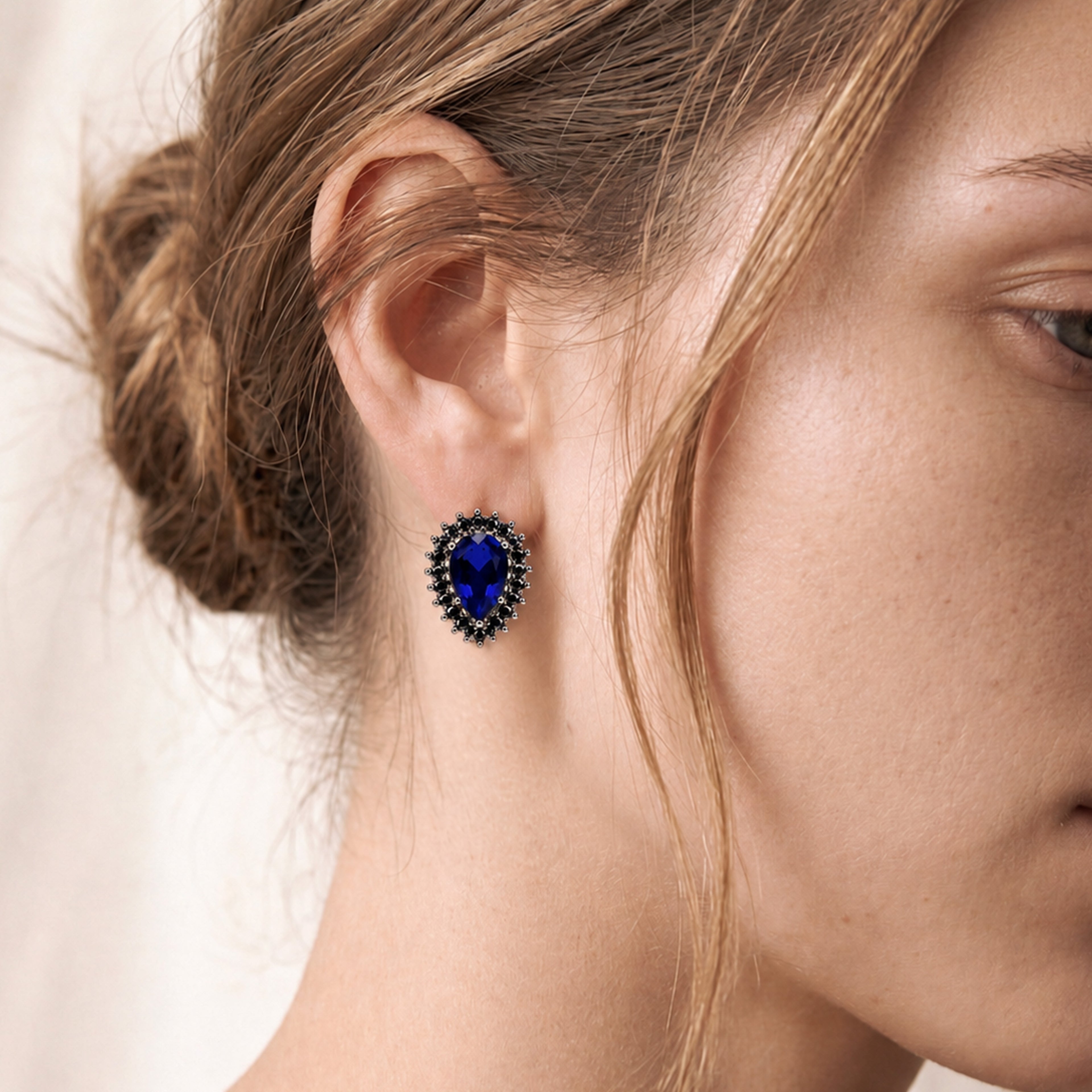 Teardrop Sapphire Accent Stud Earrings