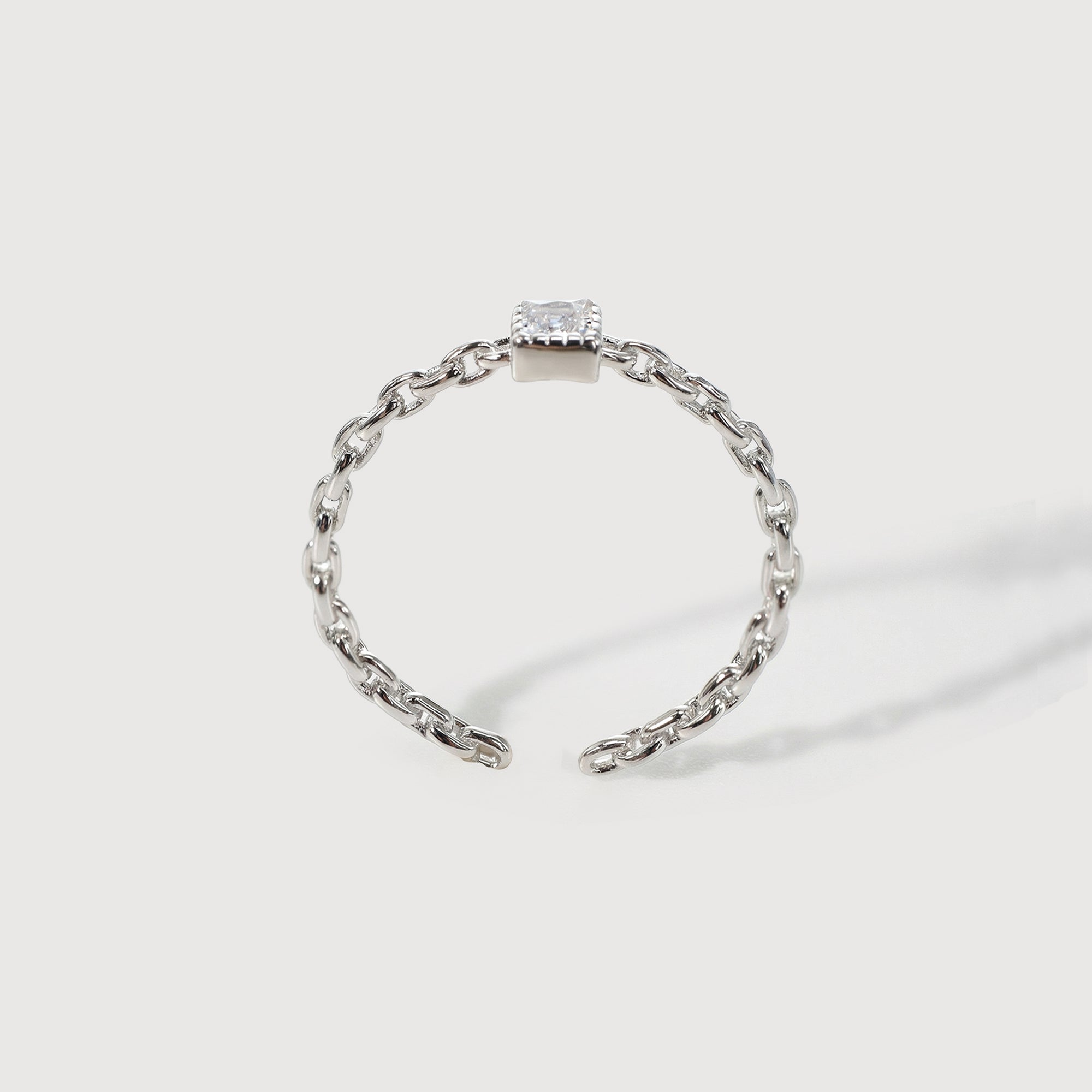 Square Zircon Chain-Link S925 Adjustable Ring