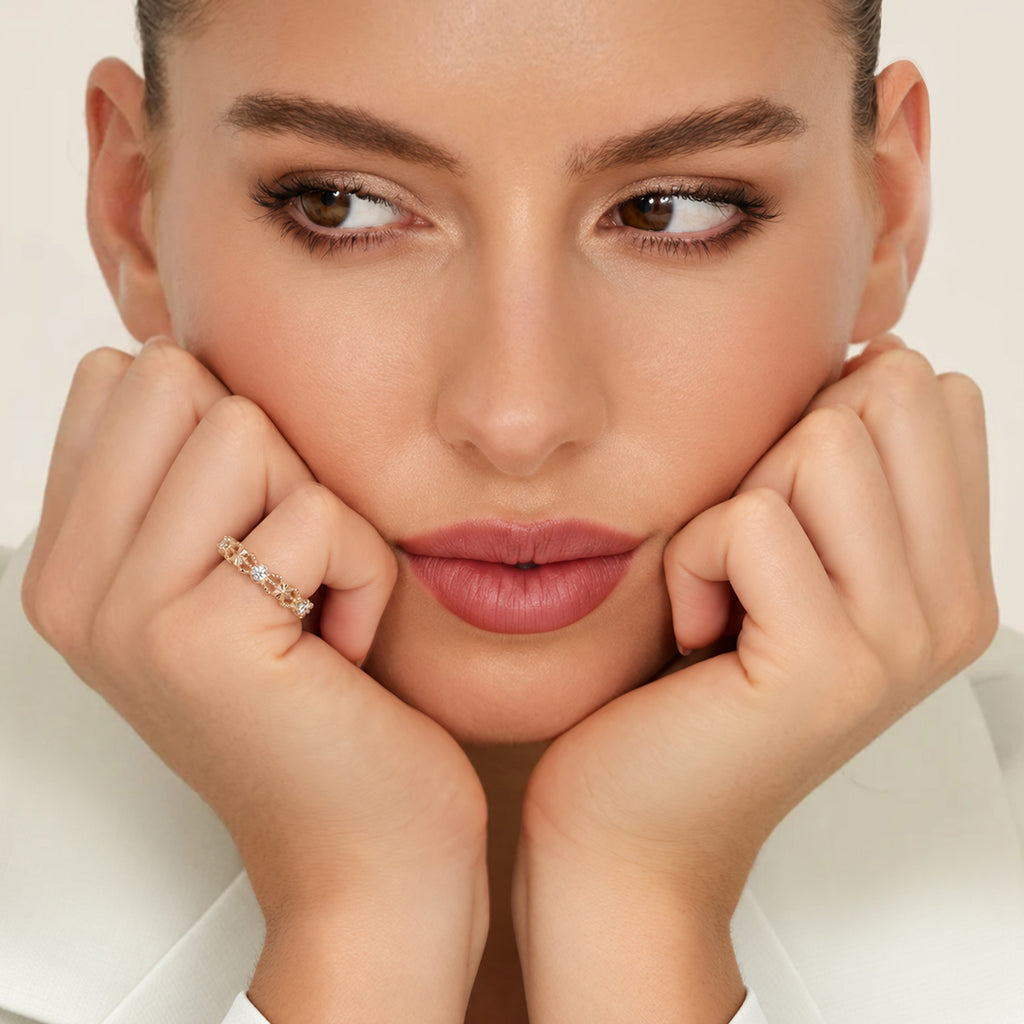 Gold-Plated S925 Patterned Stone Band Ring