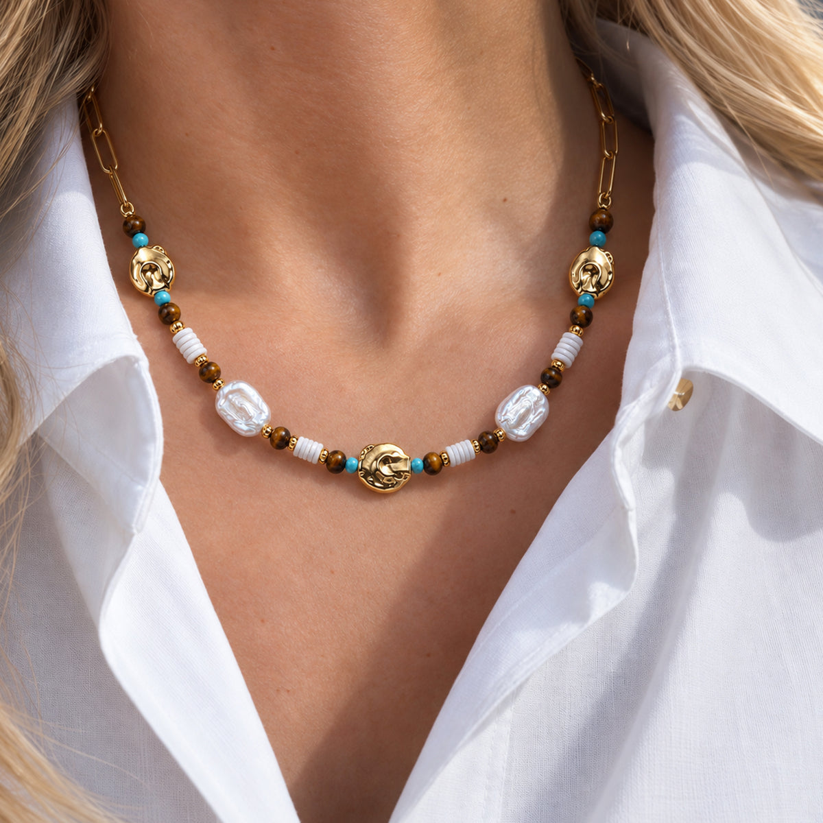 Baroque Pearl Natural Stone Beaded Necklace