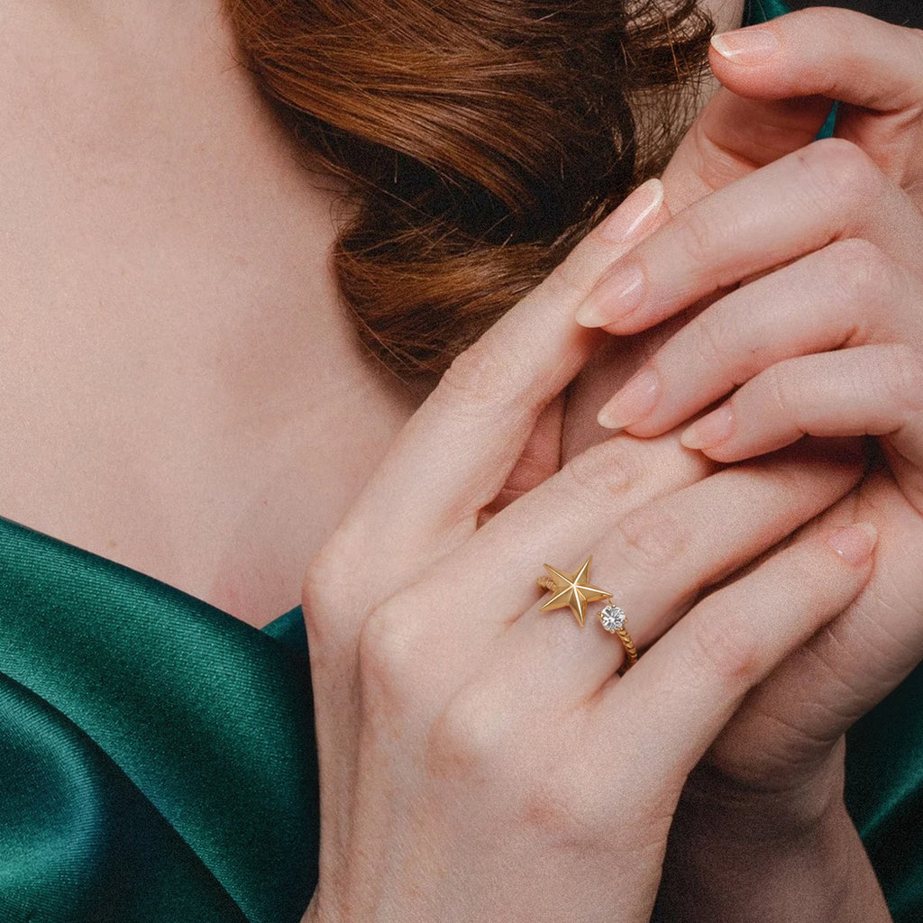 18K Gold-Plated S925 Star Zircon Open Ring