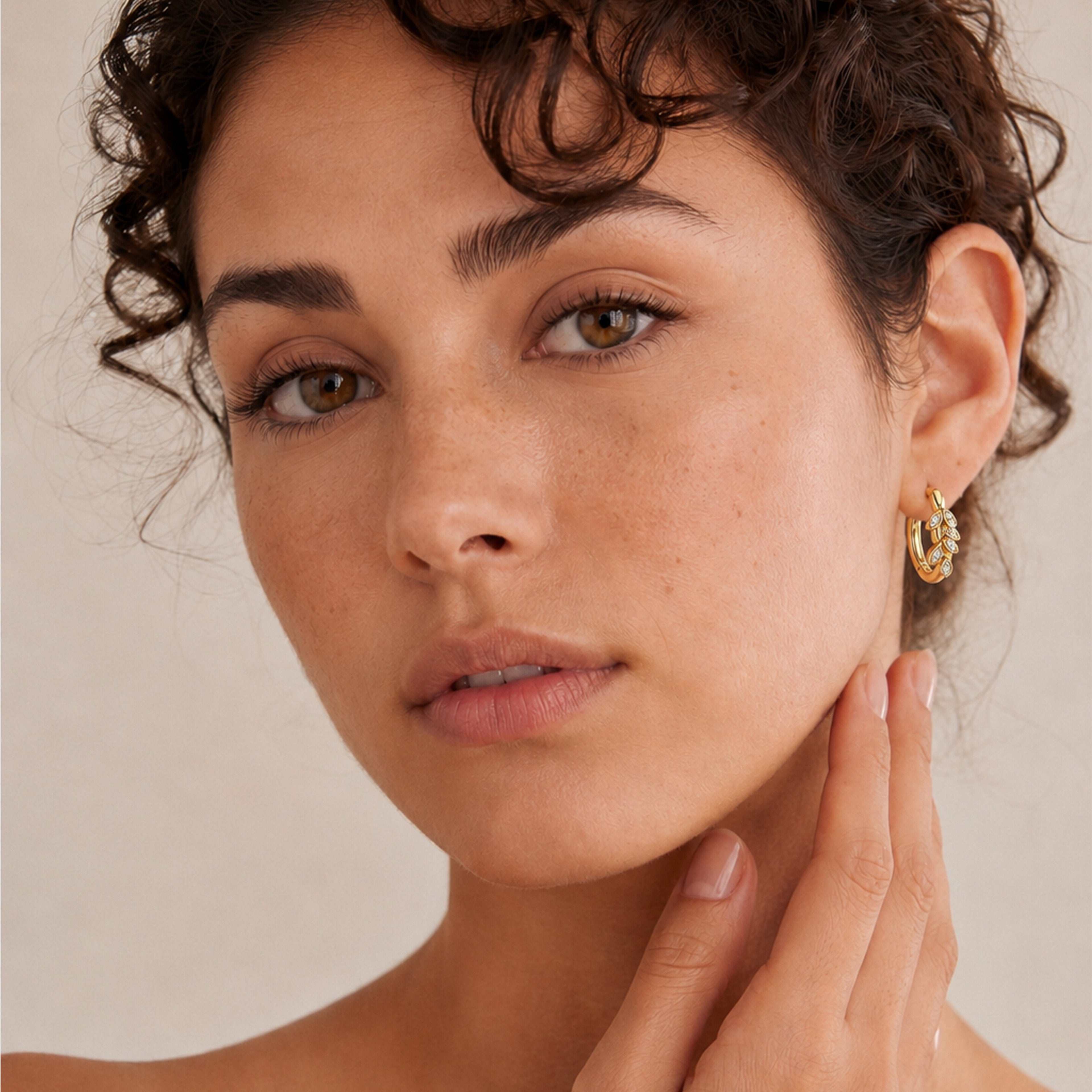 S925 Silver Zircon Leaf Huggie Hoop Earrings