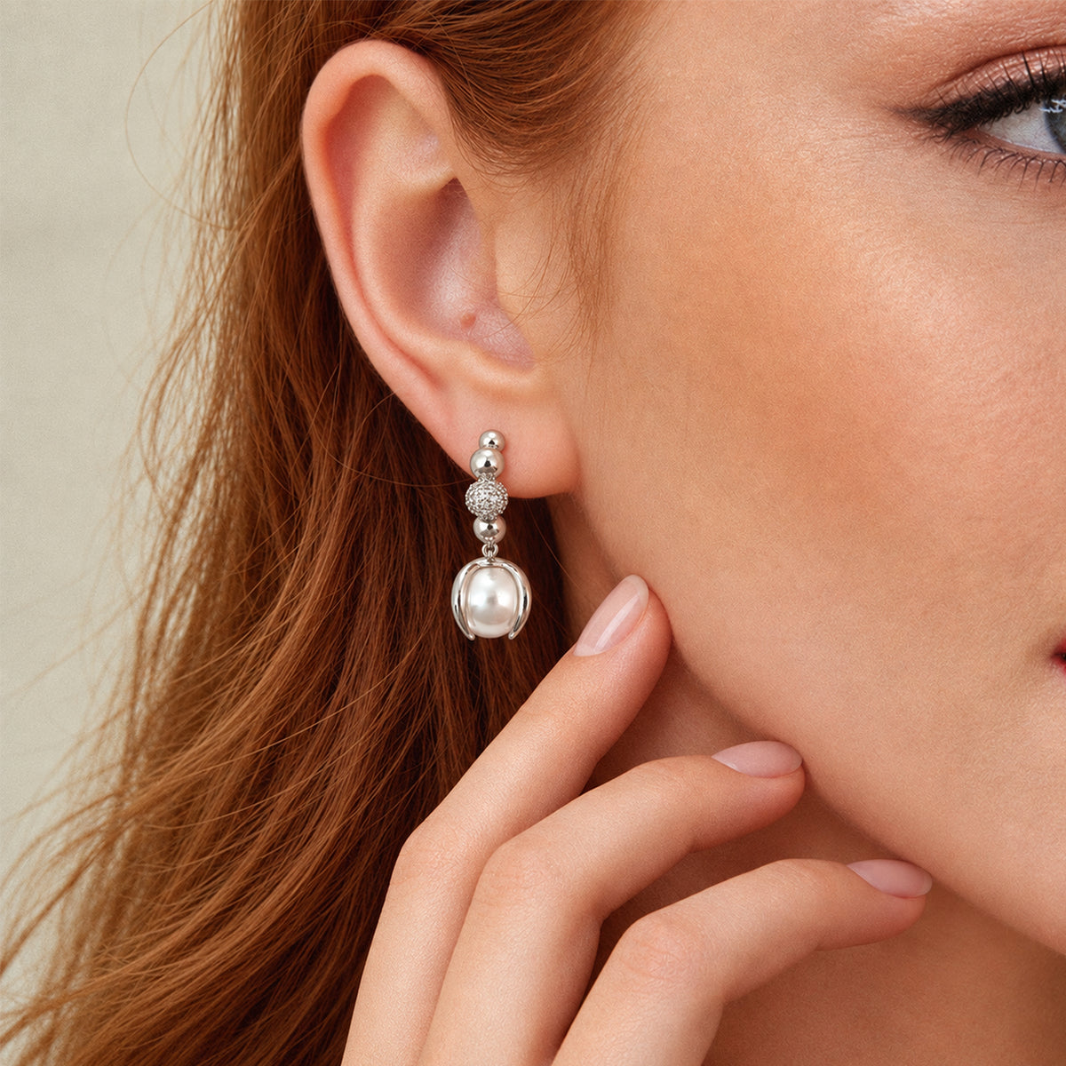 Silver-Tone Beaded Pearl Drop Earrings
