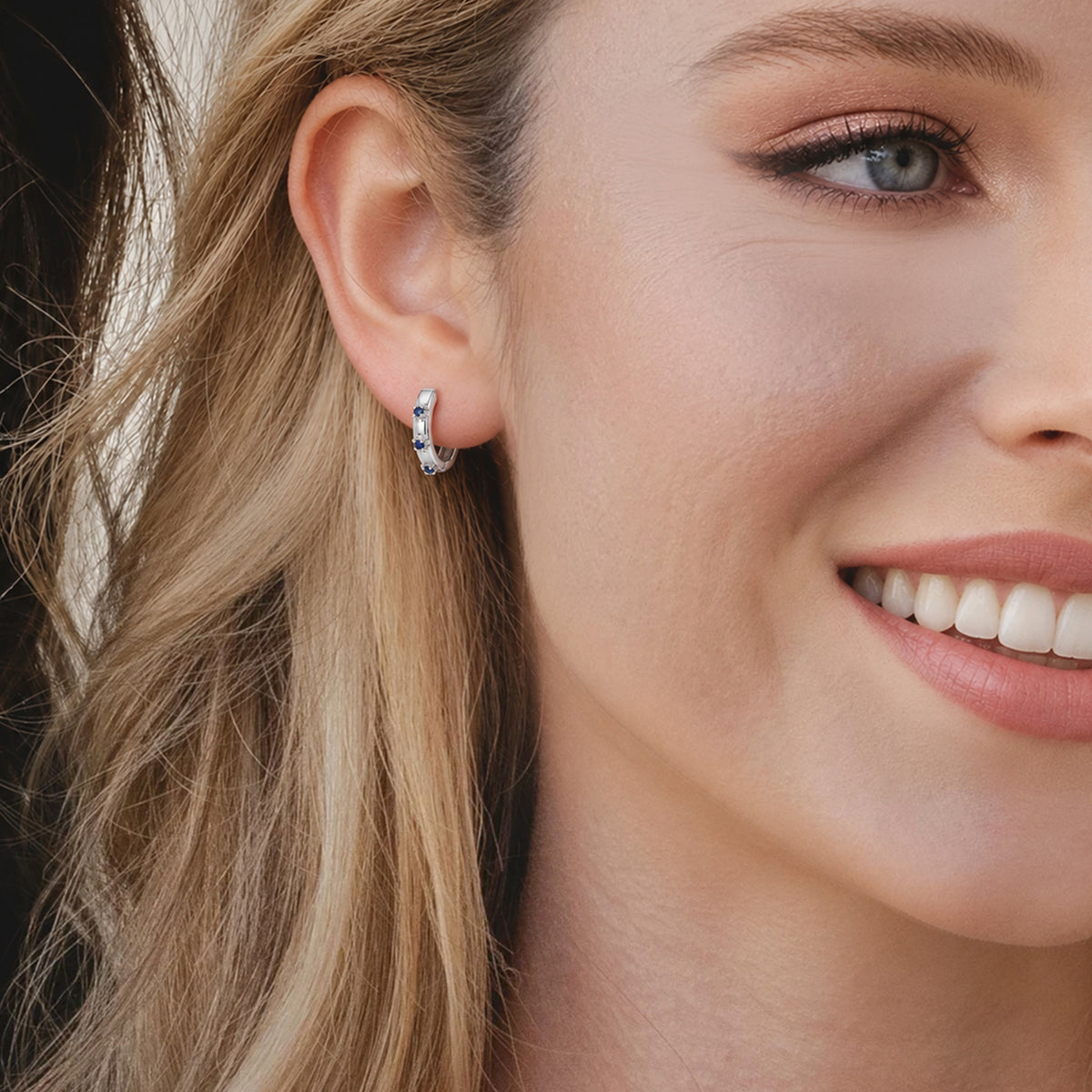 Blue Zircon S925 Sterling Silver Hoop Earrings