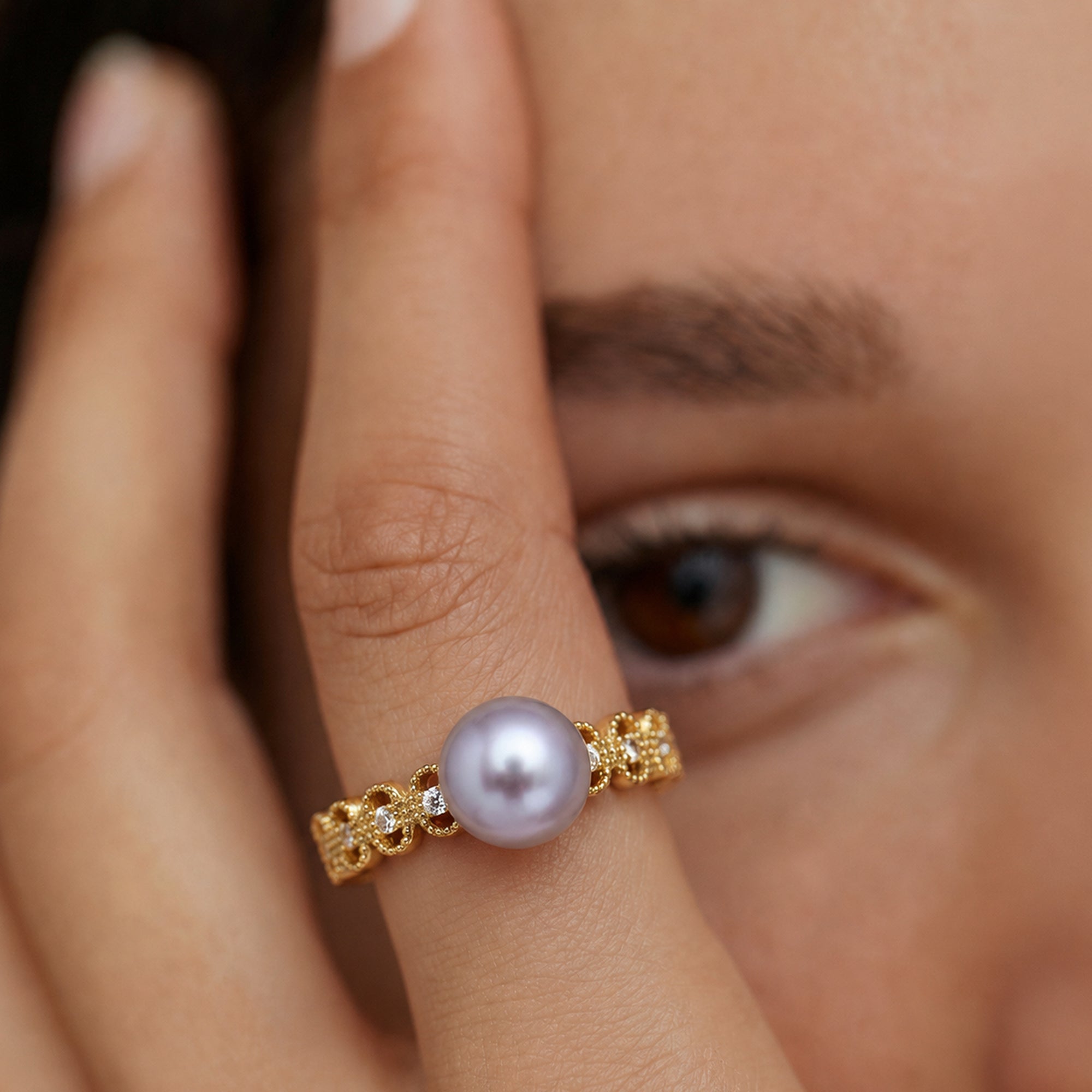 Pearl Filigree 18K Gold-Plated Copper Ring